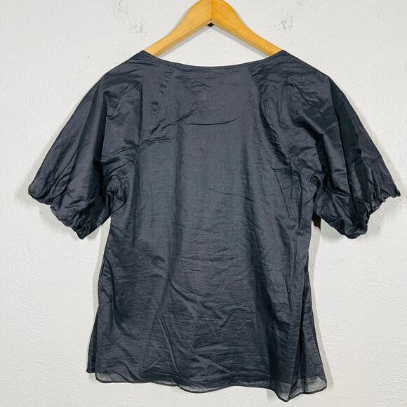 Gap Scoop Neck Tunic Beaded Front Poof Sleeve Casual Top Blouse Charcoal - S - Picture 3 of 5